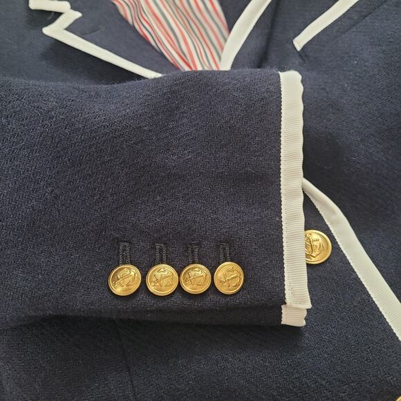Thom Browne Neiman Marcus Womens Navy Blue Wool Nautical Blazer Size XXL - Picture 7 of 11